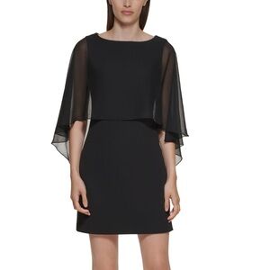 Calvin Klein Black Sheer Cape Midi Dress Sz 12